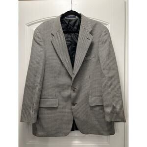Chaps Ralph Lauren Men’s Two Button Houndstooth Wool Blazer Size 43R Beige Black